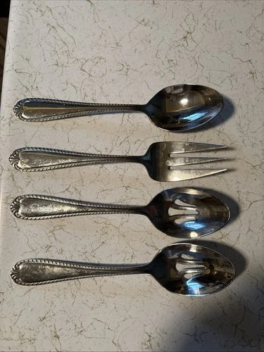 4 Reed & Barton Domain 18/10 flatware glossy rope edge serving spoon fork