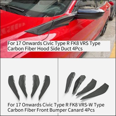 For 17 Onwards Civic Type R FK8 Hood Side Duct /Front Bumper Canard carbon