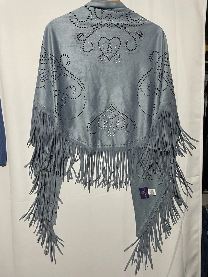 Capa chal de gamuza sintética occidental boho azul Lt Curations Caravan para mujer Foto 2 de 4