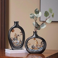 Vaso Decorativo Da Fiore in Resina con Intaglio Montagna Stile Orientale