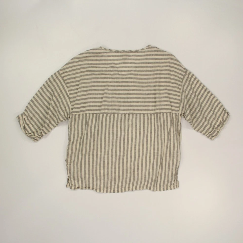 Top Henley Popover 100 % lino para mujer XCVI talla mediana a rayas Lagenlook Boho Foto 2 de 4