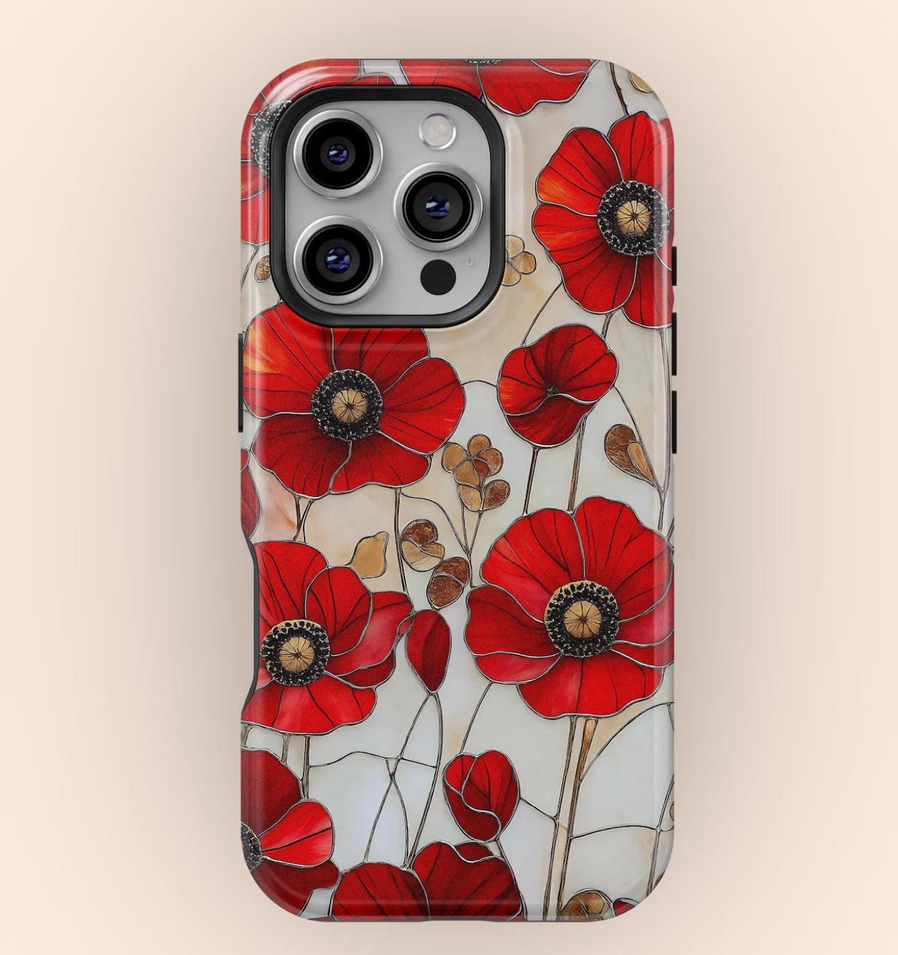 Poppy Flower Stained Glass Phone Case Red Wildflower Floral Retro Gift Cover