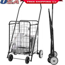 Foldable Utility Rolling Cart Lightweight Trolley Grocery Laundry Shopping New