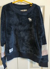 Abercrombie Kids 7/8 Dark Blue Pink Sherpa Fleece Pullover LOGO EUC