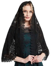 Black Long Lace Mantilla Veil for Women - Catholic Church Veil Latin Mass Cha...