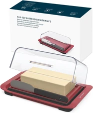Airtight Flip-Top Butter Dish with Lid and Knife Spreader for Countertop and Ref