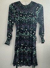 Loft Knit Tie Waist Floral Dress S Smocked Black Floral Forrest Fairy Whimsygoth