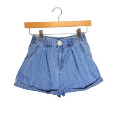 Zara Girls Light Wash Denim Paperbag Shorts Blue Size 13-14 164cm