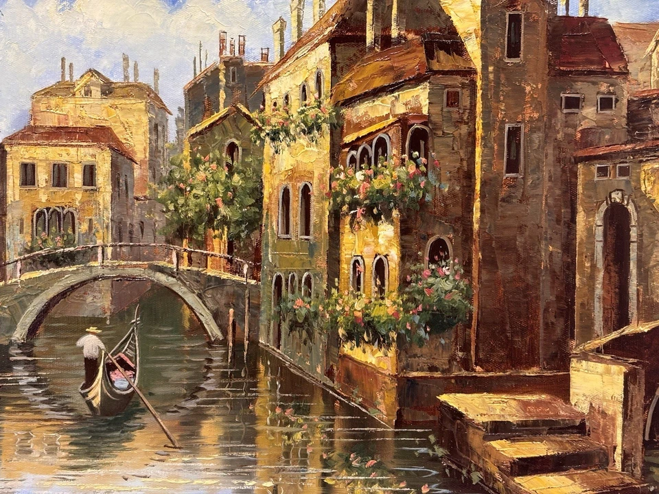 Оригинальный живописный венецианский канал гондольер подписанная картина, красивые подарки! - Изображение 3 из 4