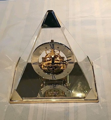Vintage Seiko Pyramid Quartz Skeleton Open Face Mantle Clock