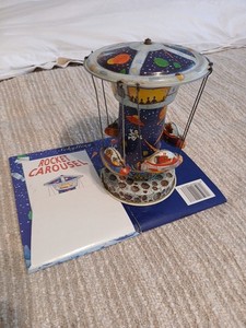 VINTAGE Space Rocket Spinning Carousel Tin Toy Collector Series WORKS GREAT,