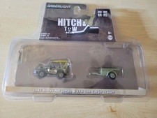 1:64 GreenLight 1943 Willys MB Jeep w/ 1/4 ton Cargo Trailer Hitch & Tow 22