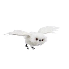 Kurt Adler Hanging Christmas Ornament, Plush White Flying Owl, 13.4”