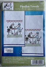 Tobin Stamped For Embroidery Kitchen Towels 17"X30" - Poodles - One Pair - NEW