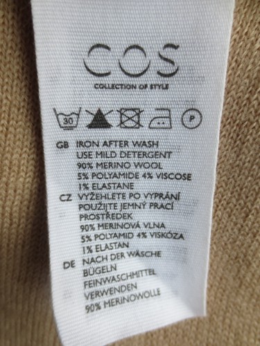 COS Pullover Merino Wolle A-Linie S nude beige rose Streifeneinsatz Ärmel - Bild 11 von 12