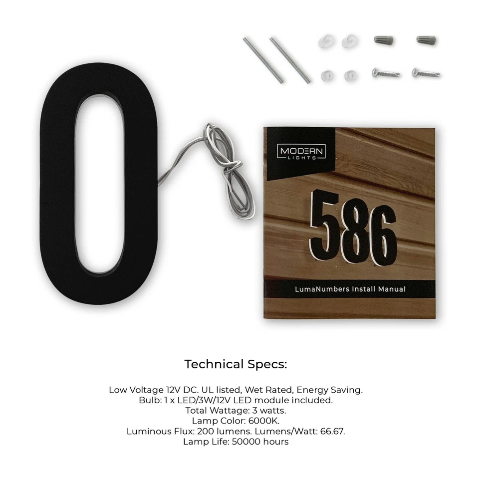7" Steel Backlit LED 6000K Illuminated Address Numbers, Modern Look Number - Image 4 of 4