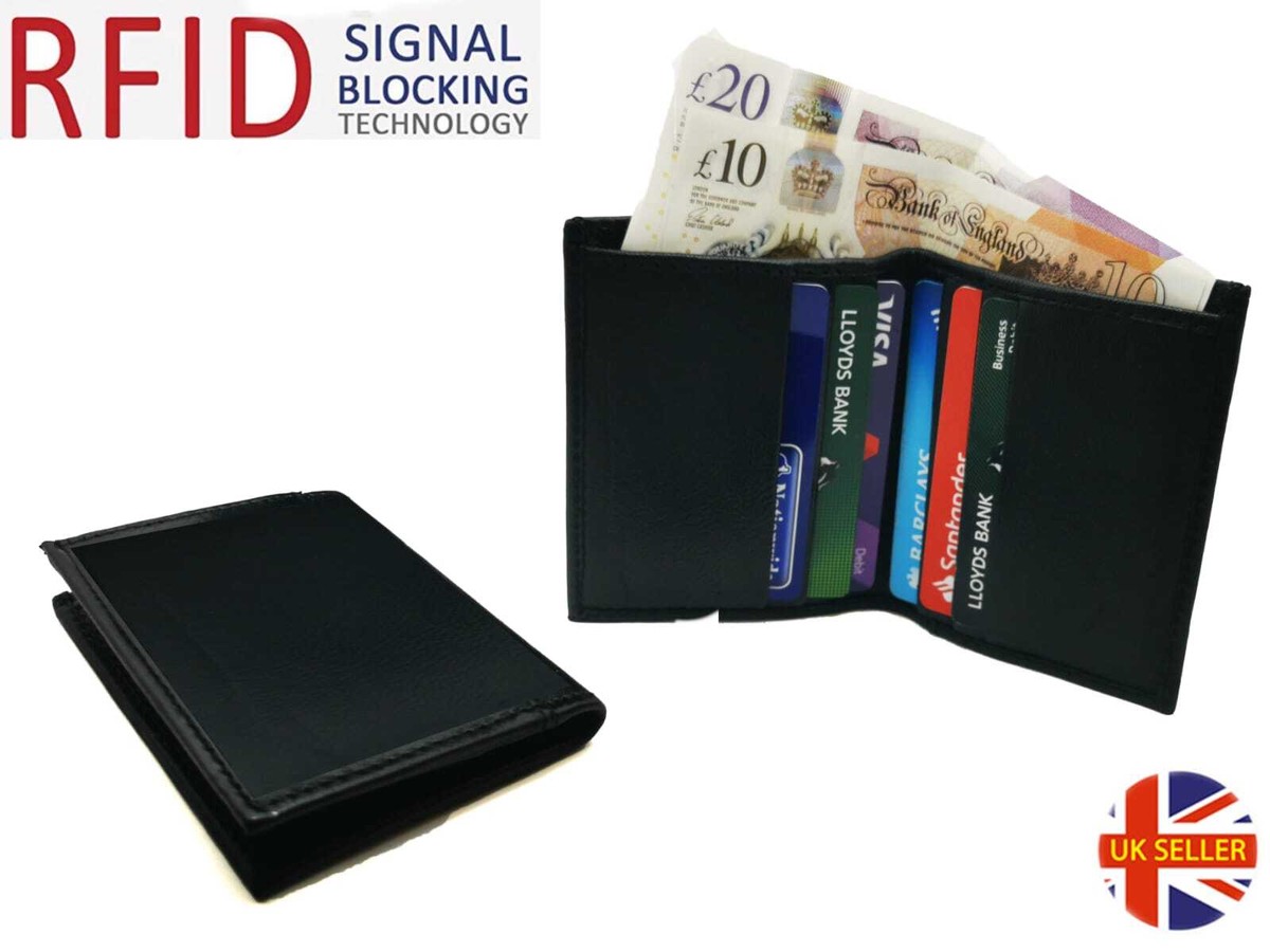 Black Mens Bifold Lambskin Leather ID Mini Wallet Slim Credit Card Holder Thin e