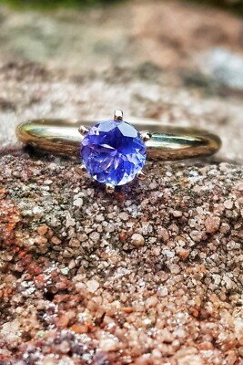 0.88ct Natural SI2 AA- Tanzanite Solitaire 14K White Solid Gold Ring Engagement