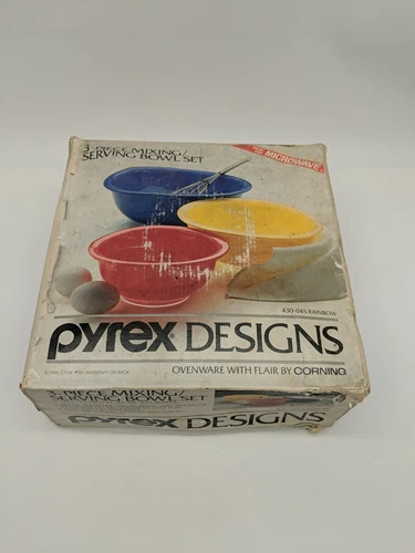PYREX Designs 3 Piece 430-045 Rainbow Mixing Serving Bowl Set 1986
