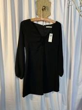 NWT Abercrombie Dress Small Little Black Dress PEASANT Sleeves Keyhole Neckline