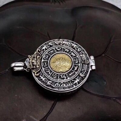 S925 Sterling Thai Silver ROTATING LOCKET Zodiac Bagua Prayer Box Gau Pendant
