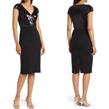 Dress The Population Black Sequin Jaleah Surplice Cap Sleeve Sheath Dress Size S