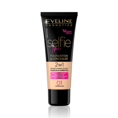 Eveline Selfie Time 2 in 1 Covering Foundation & Concealer - 01 Porcelain 30ml