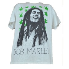 Bob Marley Reggae Weed Leaf Marijuana Tshirt White Tee Mens Adult Music Concert
