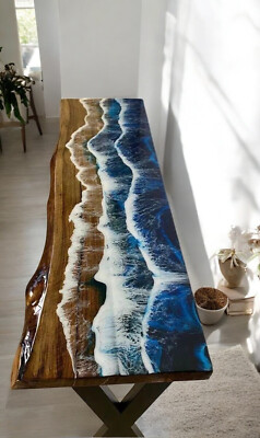 48''x24'' Ocean Wave Resin Dining Table Wooden Luuxry Cafeteraia Counter Top Decor