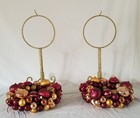 NIB Set 2 10 inch Shatterproof Ornament Wreaths in Burgundy/Gold w/ Gold Stands — photo 4