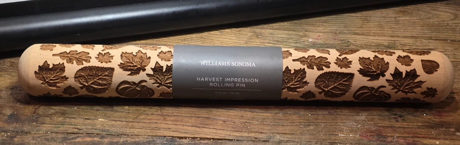 Williams Sonoma Fall Harvest Embossed Rolling Pin, Impression Leaves & Pumpkins7