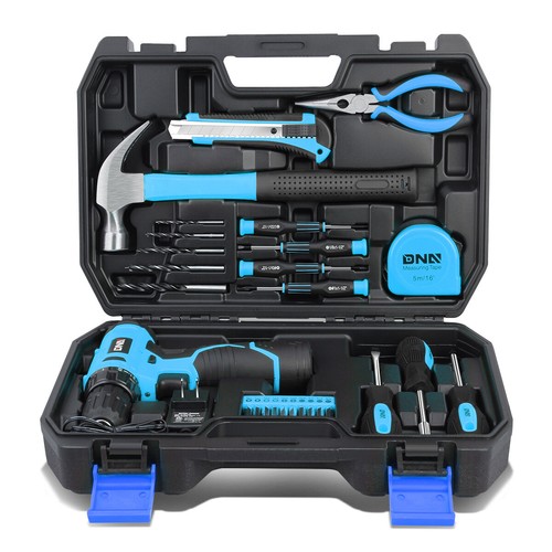 Reparación de inicio de 27Pc herramientas de mano Caja de Herramientas Pinza Martillo Taladro Inalámbrico + Bits | eBay