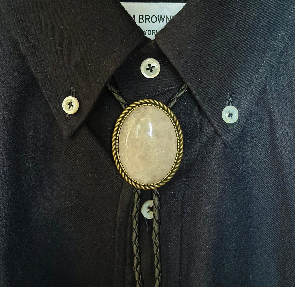 Corbata Bolo Cristal Rosa Natural Hombres Mujeres Collar de Boda Corbata Vaquero Occidental Foto 4 de 4