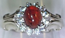 NATURAL RARE SPESSARTITE GARNET WHITE CZ 925 STERLING SILVER SZ 6.75 RING  261