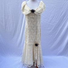 Vtg Susan Lanes Country Elegance Ivory Lace Wedding Dress 14 Beaded Accent 70's