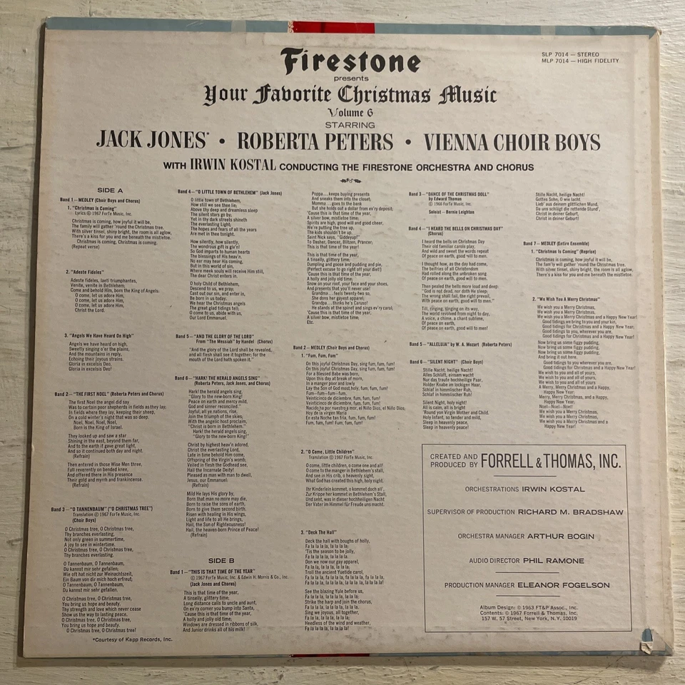 Firestone Presents Your Favorite Christmas Music Volume 6 LP стерео праздник EX!! - Изображение 4 из 4