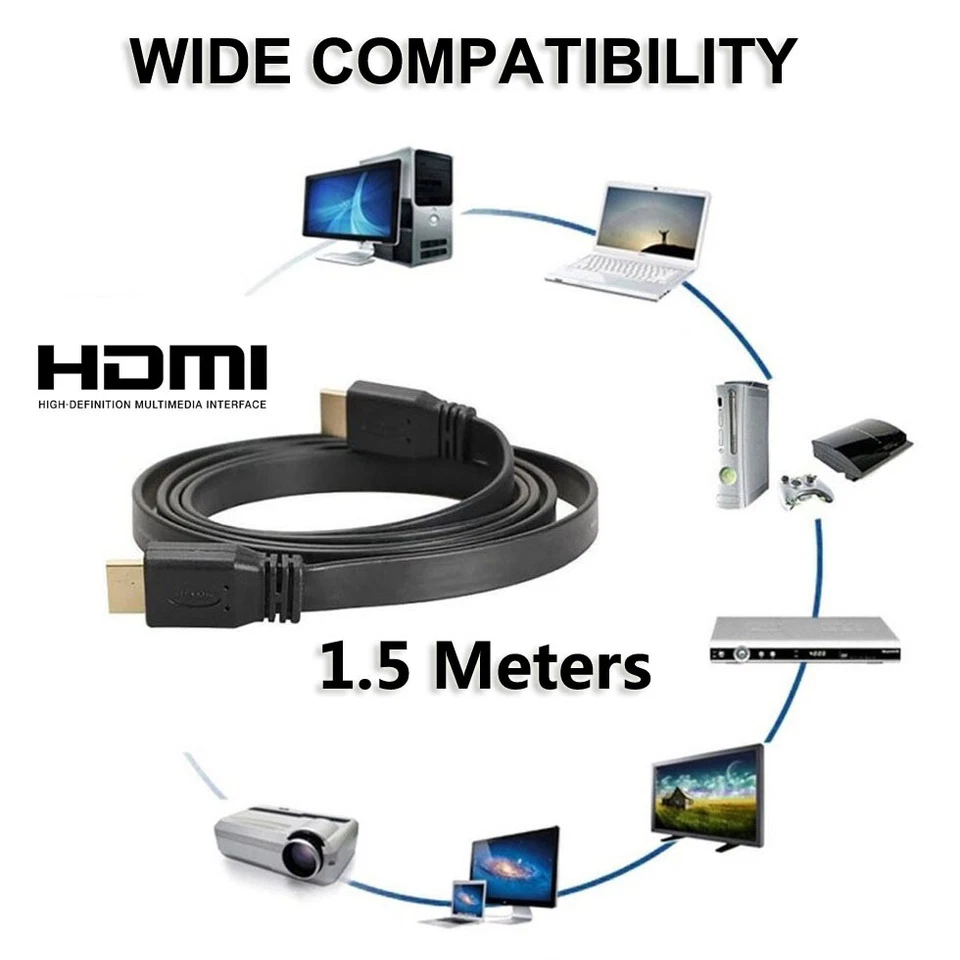 Gold Plated Colorful Noodle HDMI Cable High Def Digital HDTV 1080p FULL HD V1.4 - Image 2 of 3
