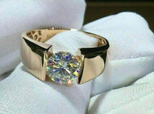 Proposal Gift 1.50Ct Round Natural Diamond Solitaire Men's Ring 14K Yellow Gold