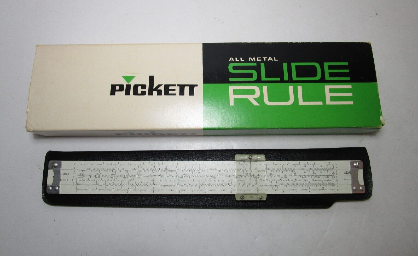 Vintage 1960s Pickett All Metal Slide Rule Ruler w/ Case & Box