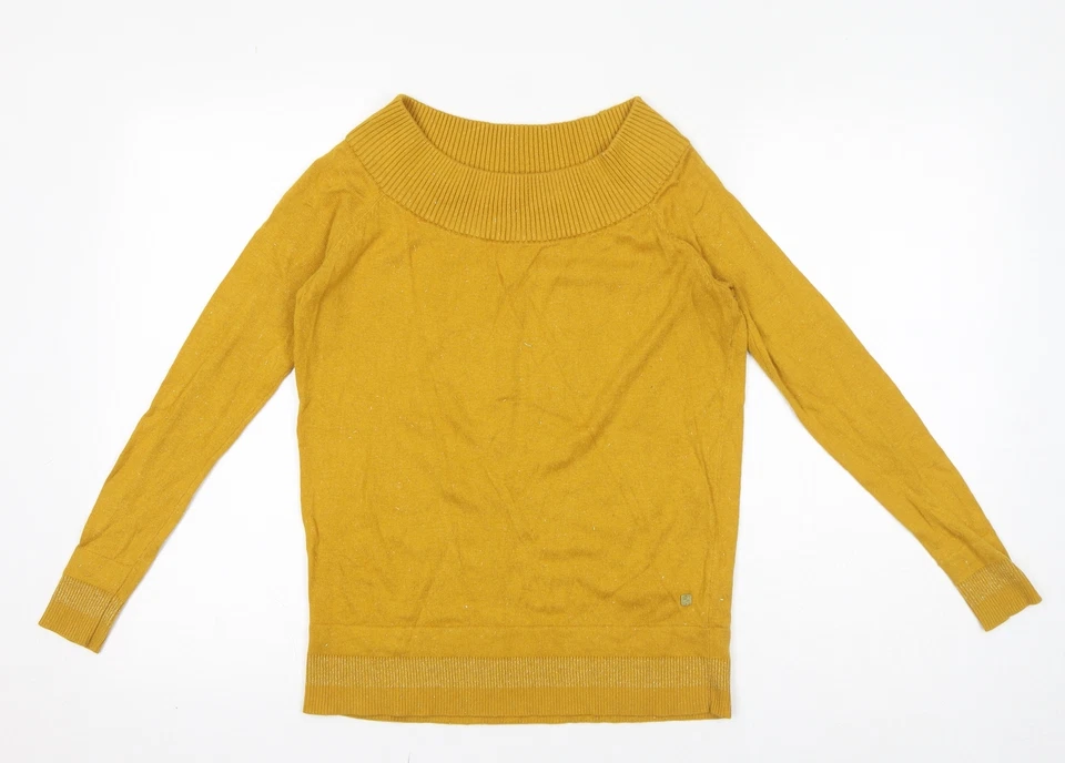 BiBA Womens Yellow Boat Neck Nylon Blend Jumper Size 8