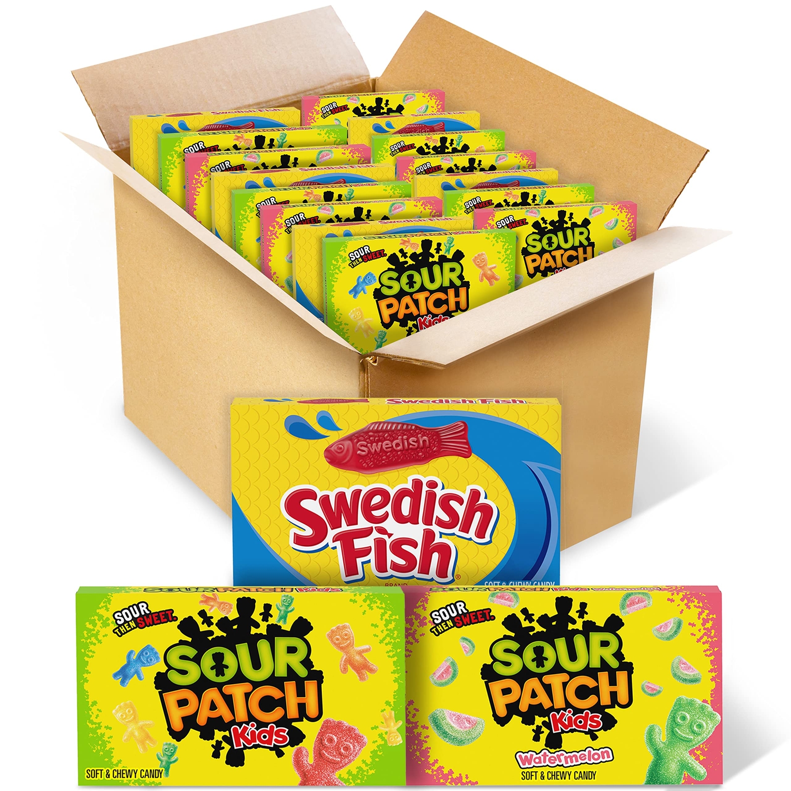 SOUR PATCH KIDS and SWEDISH FISH Soft Chewy Candy Variety Pack Bulk 1 lb Assorted Flavors