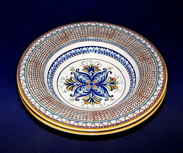 Williams Sonoma 2 Large Rimmed Mediterranean Individual Pasta Bowls