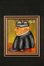 Antonio Donati Cardinal Oil On Naive Faesite Painting 80s 90s Signed 13x15