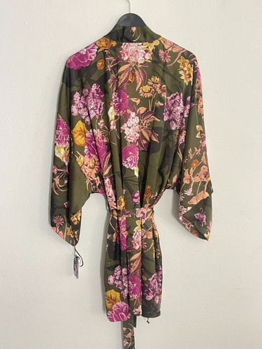 Midnight Bakery XL Kimono Floral Cinder Print Wrap Robe Olive & Lavender NEW - Picture 8 of 8