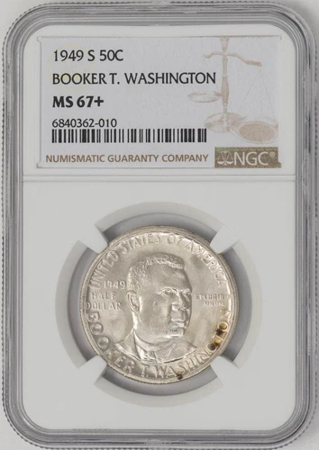1949-S Booker T Washington Half 50c MS67+ NGC ~ Pop 13, none finer 948508-8