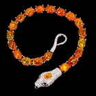 925 Sterling Silver Bracelet Oval Orange Fire Opal 7x5mm Cobra Gem Jewelry 7 Ins