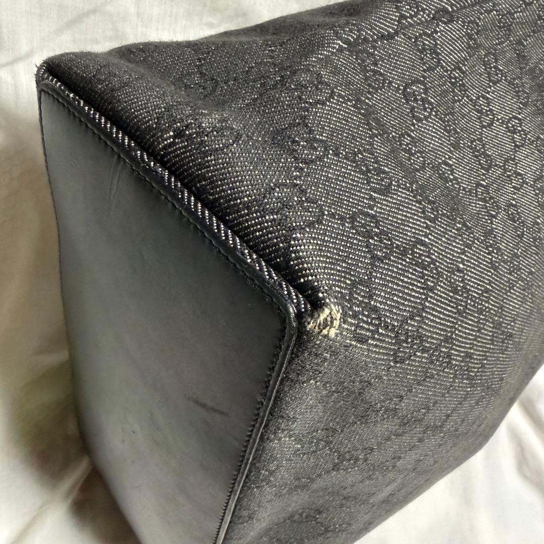 GUCCI Tote Bag Black GG Pattern Bucket Style Authentic Vintage Leather thumbnail 11