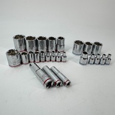 Lot of 25 Quinn 3/8" Drive Tool Sockets - Both SAE & Metric - Various Sizes
