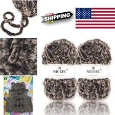 Faux Fur Yarn Chunky Soft Coffee Color 2 Skeins 70 Yards for Crochet Knitting