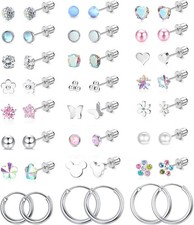 Jstyle 24 Pairs Hypoallergenic Screw Back Earrings for Girls Women Surgical...